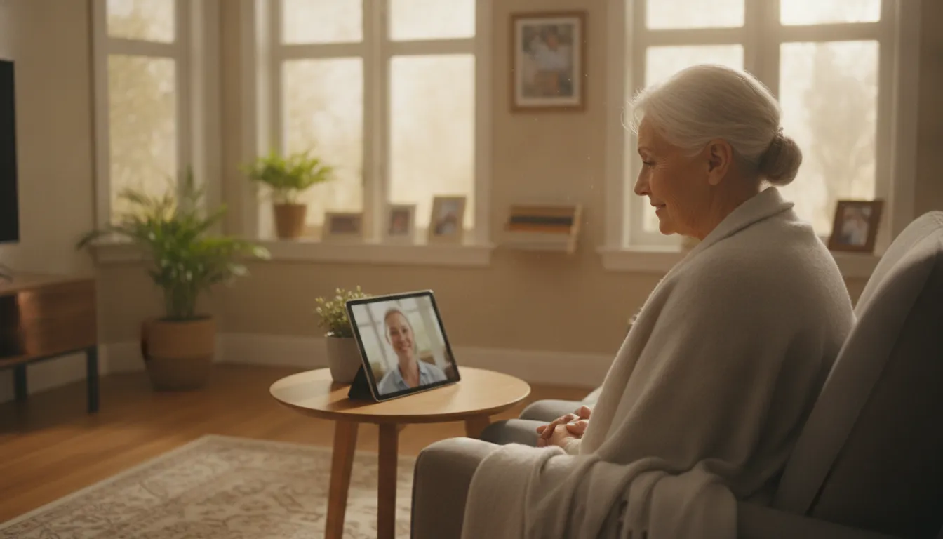 Senior receiving individual teletherapy support for emotional numbness after loss