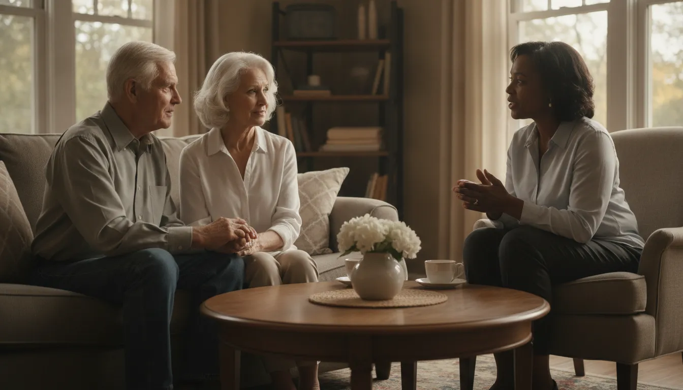 Older adult and family member discussing counseling support at home