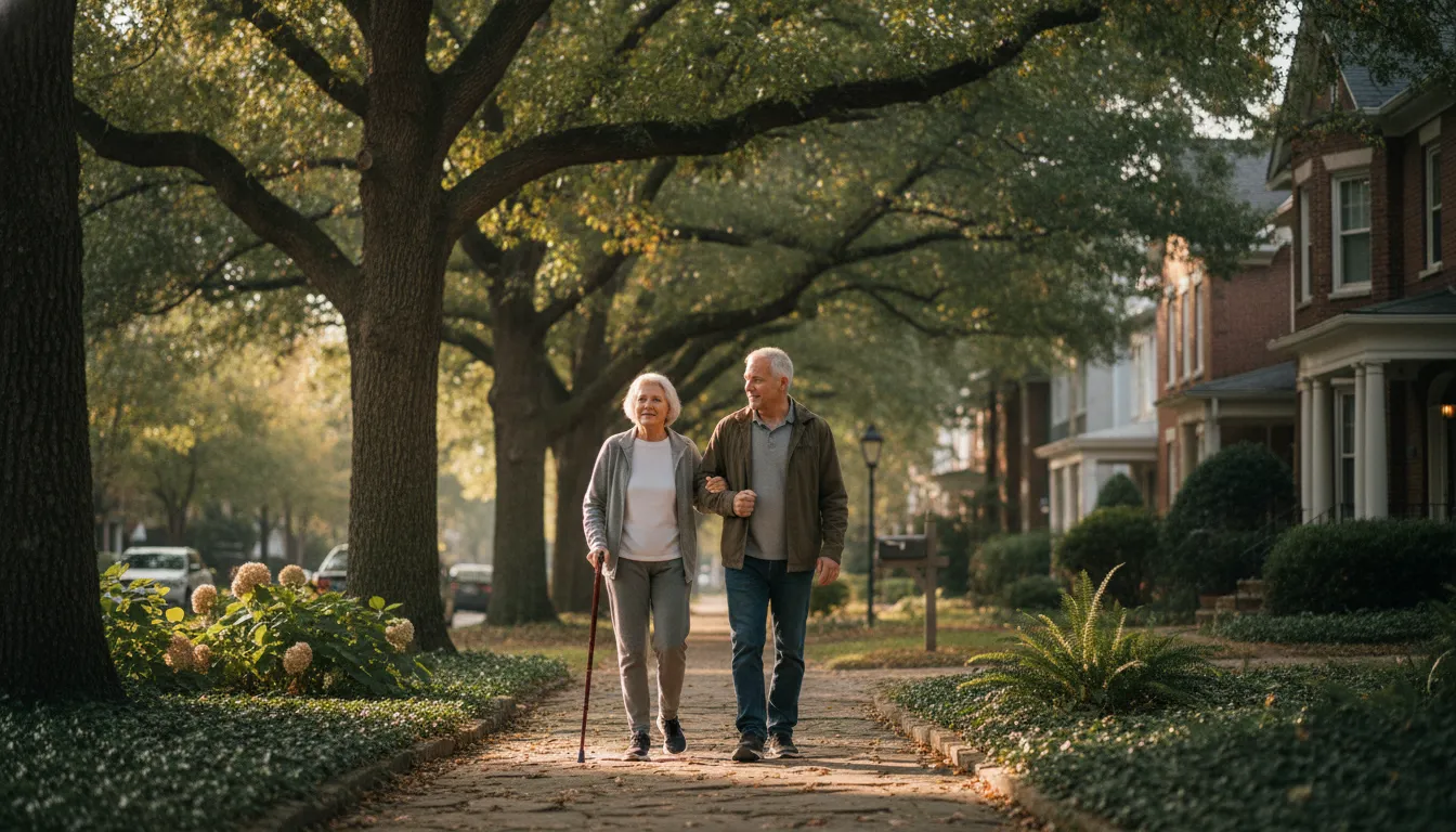 Older adult speaking with a supportive loved one at home