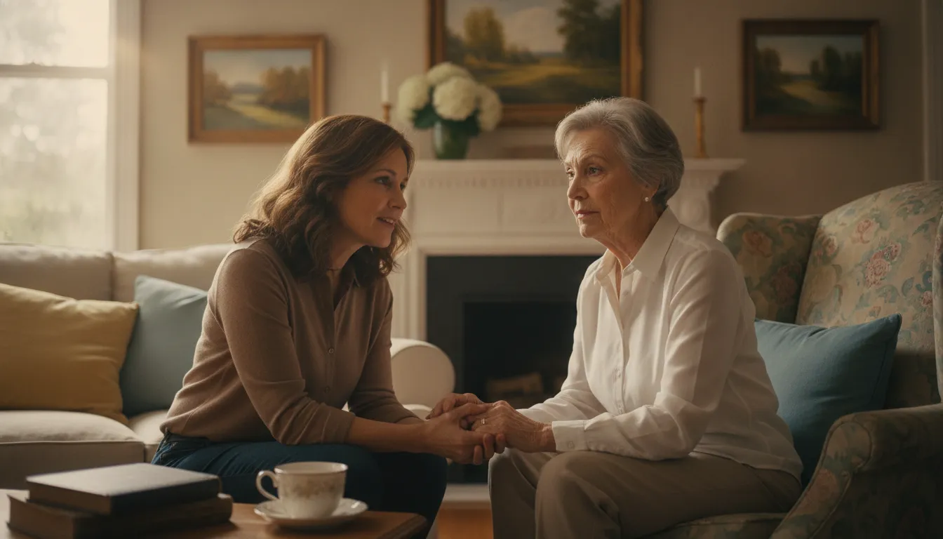 Family discussing depression and memory loss in an elderly loved one