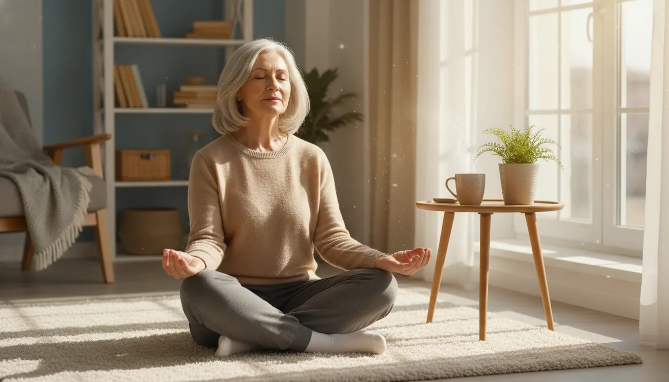 Older adult using a calming breathing exercise to manage pain-related anxiety