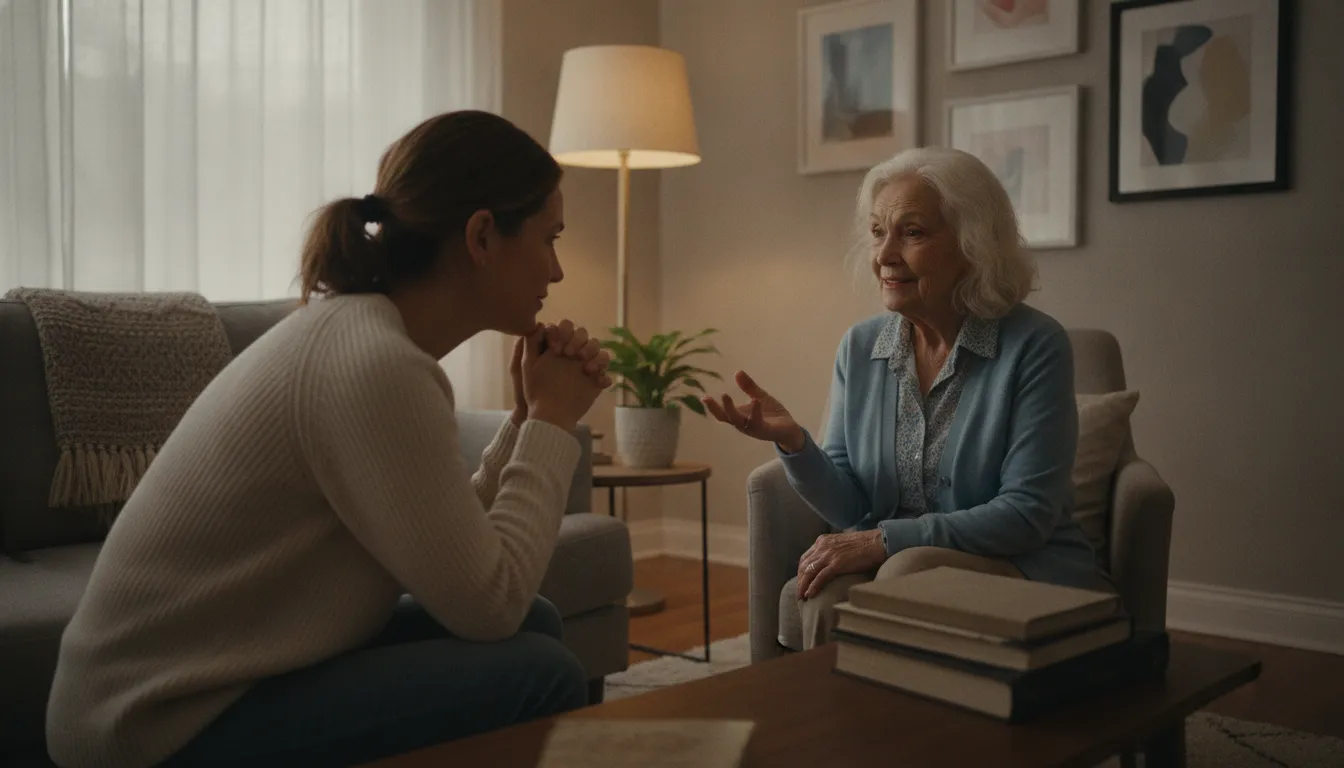 Family member listening with empathy as an older adult considers therapy