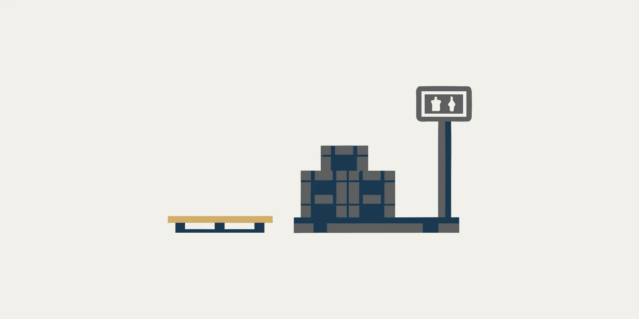 Heavy duty floor scale in a food distribution warehouse with a pallet positioned for weighing