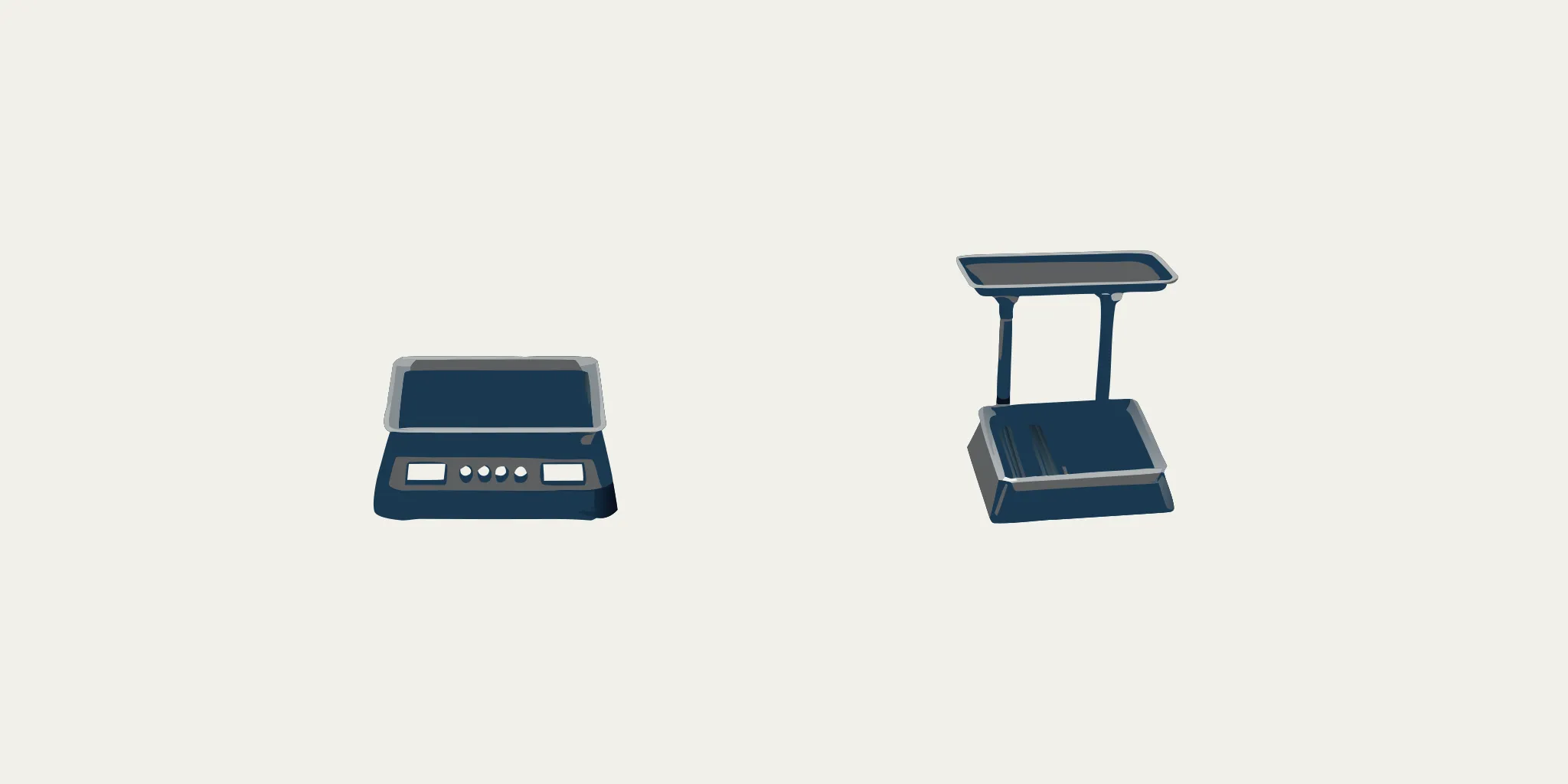 Mechanical beam scale and digital bench scale compared side by side
