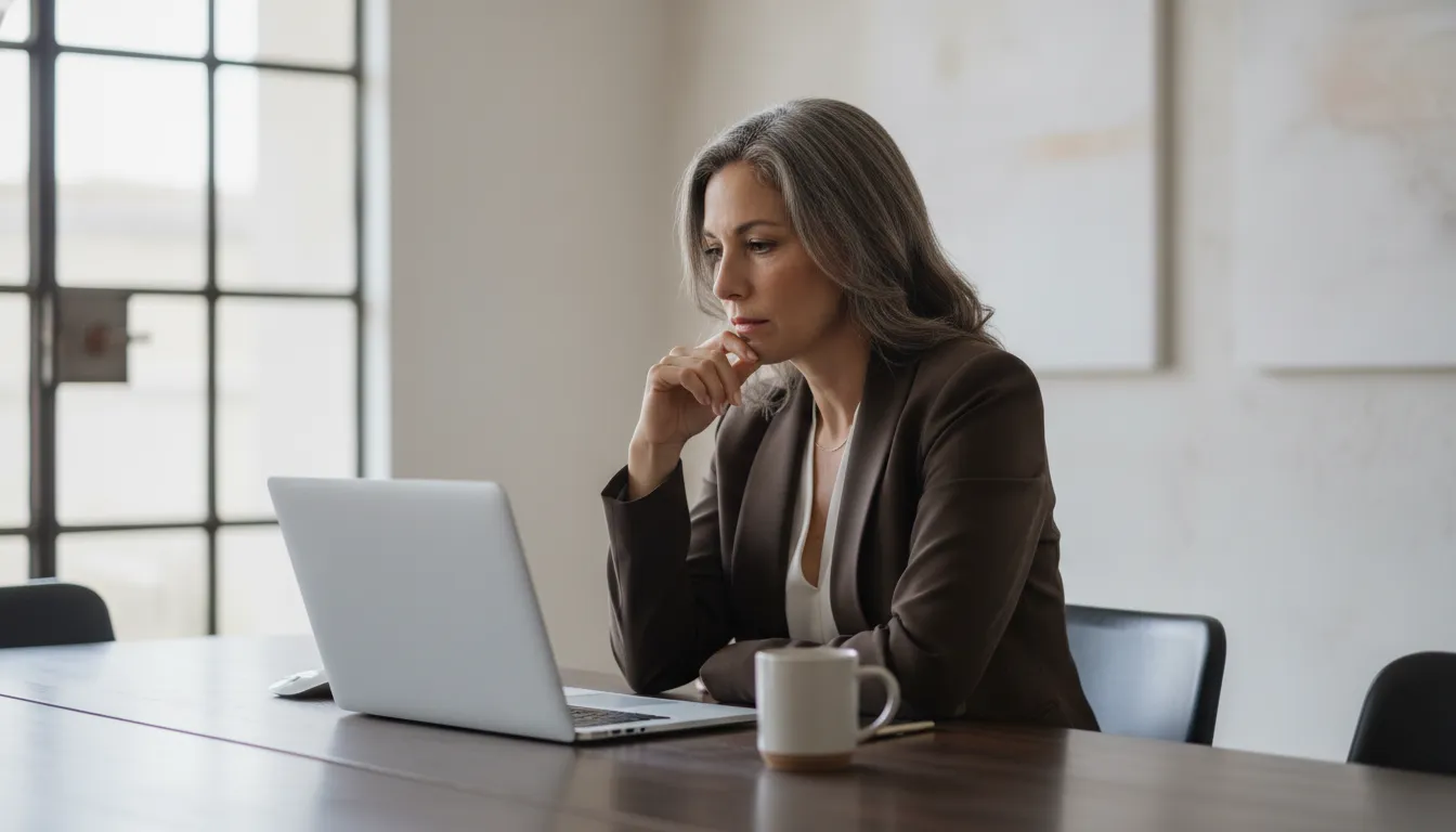 Single businessperson working on a laptop in a professional office