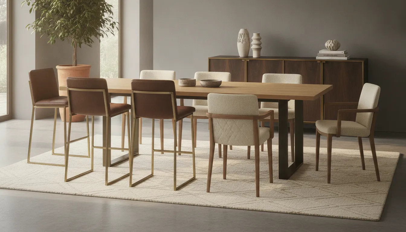 Modern European bar stools coordinated with contemporary dining furniture