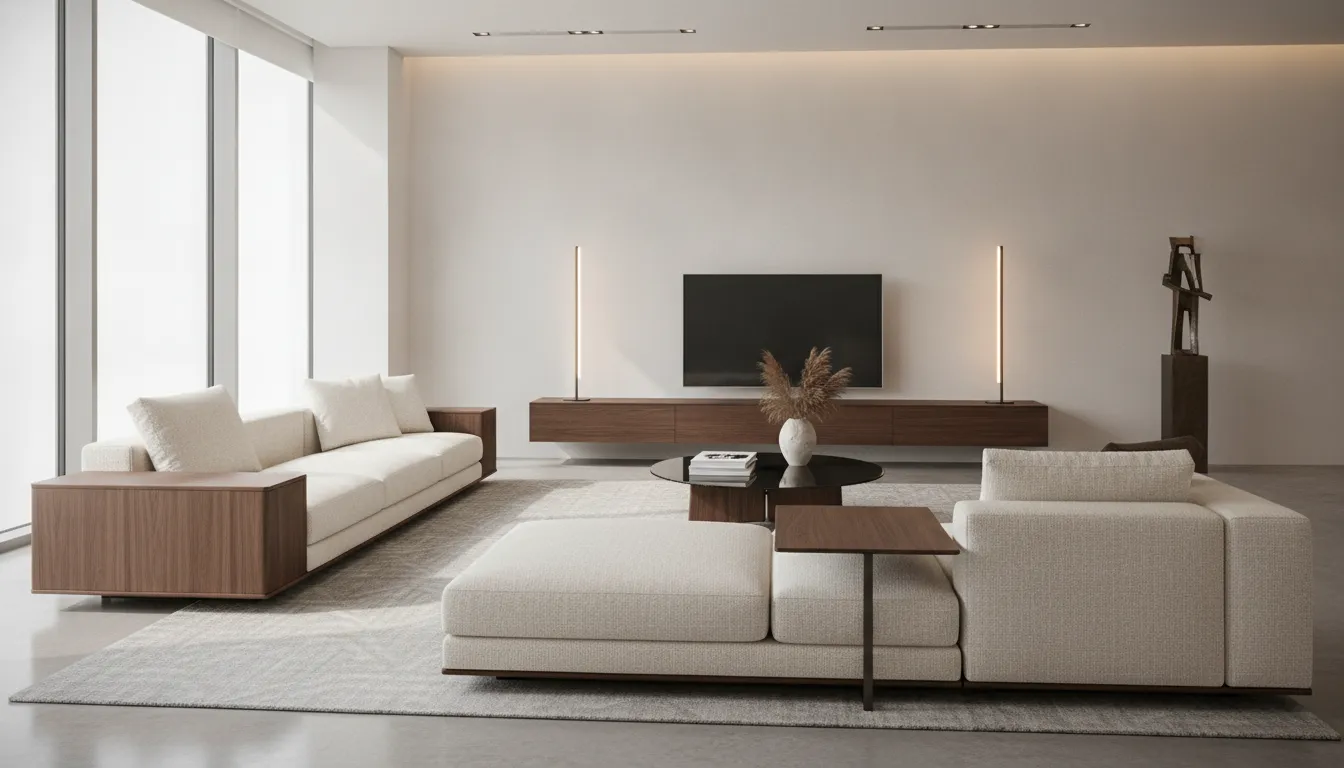 European sectional sofa layout in a contemporary living room