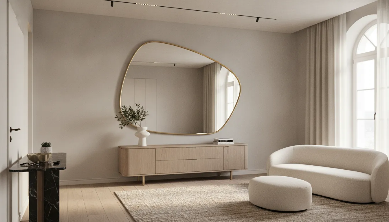 European mirror placement above a modern console