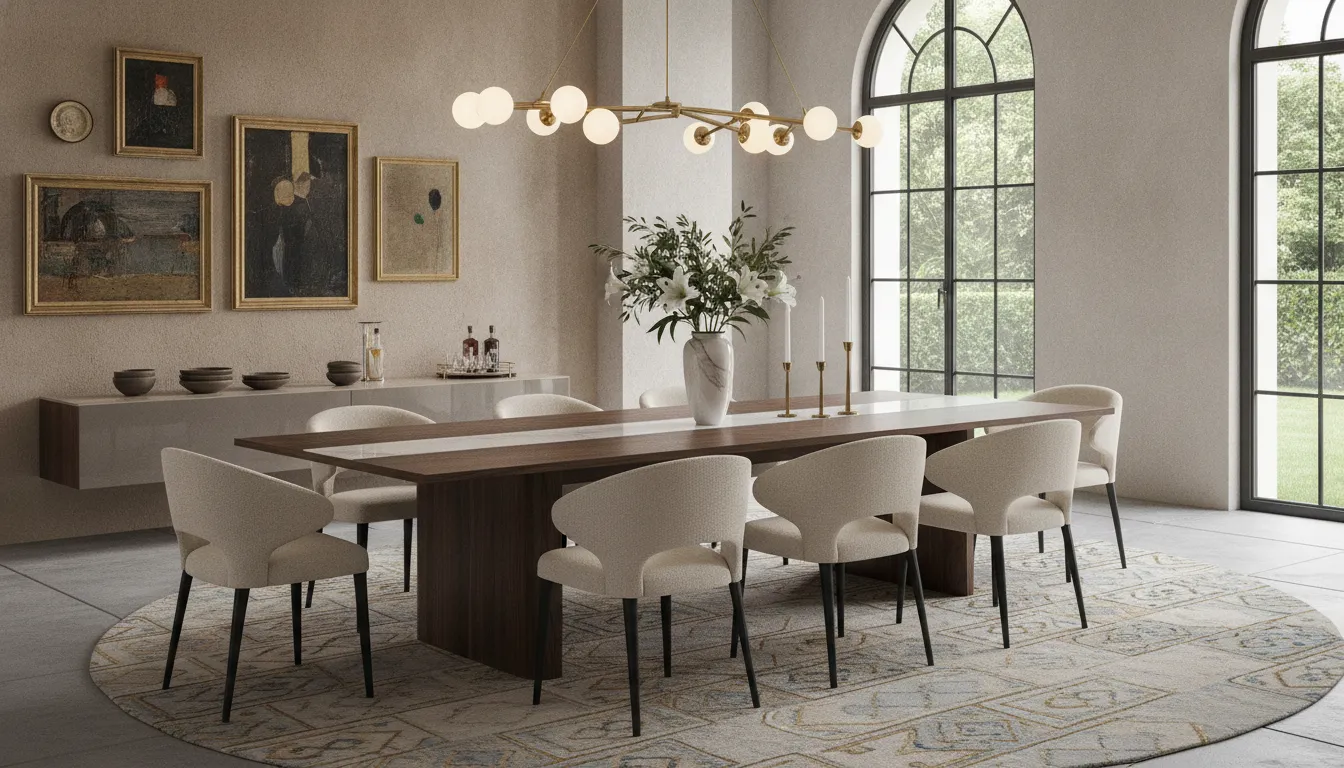 Modern Italian dining table and chairs in an elegant room setting