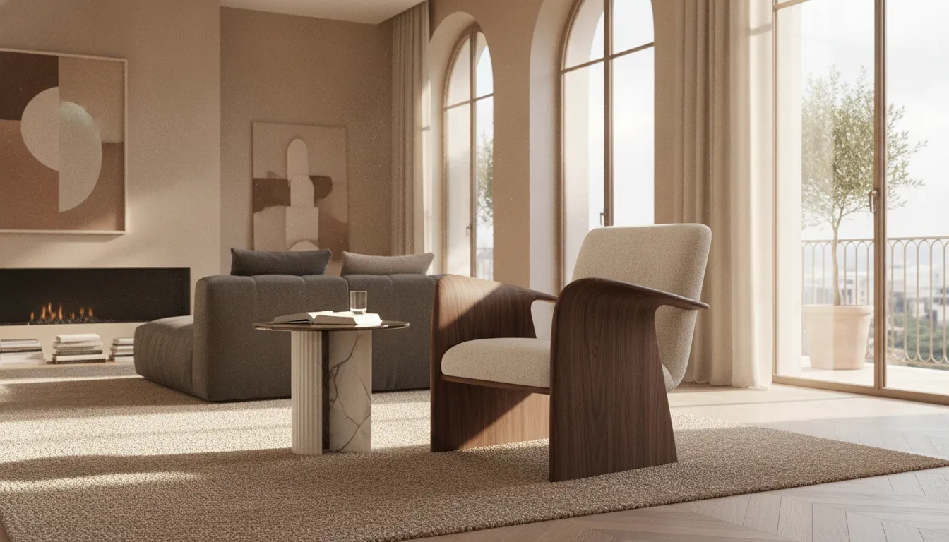 Modern lounge chair paired with a proportional side table in a contemporary living room