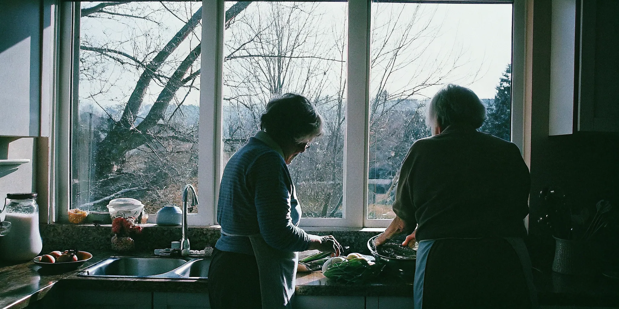 Caregiver helping an older adult prepare a meal at home