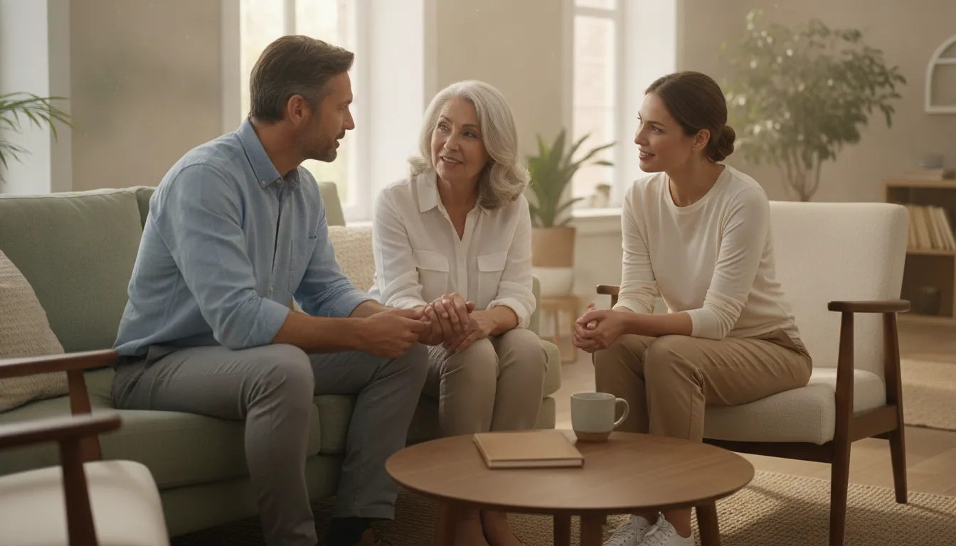 Family discussing memory care routines and preferences with a care coordinator