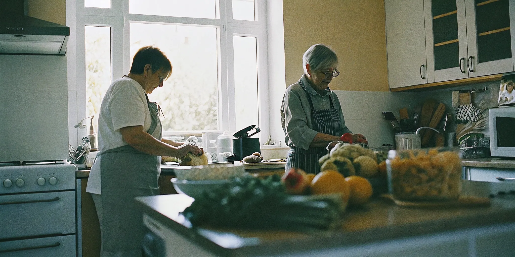 Caregiver and older adult preparing a meal as part of Parkinson's home care routine support