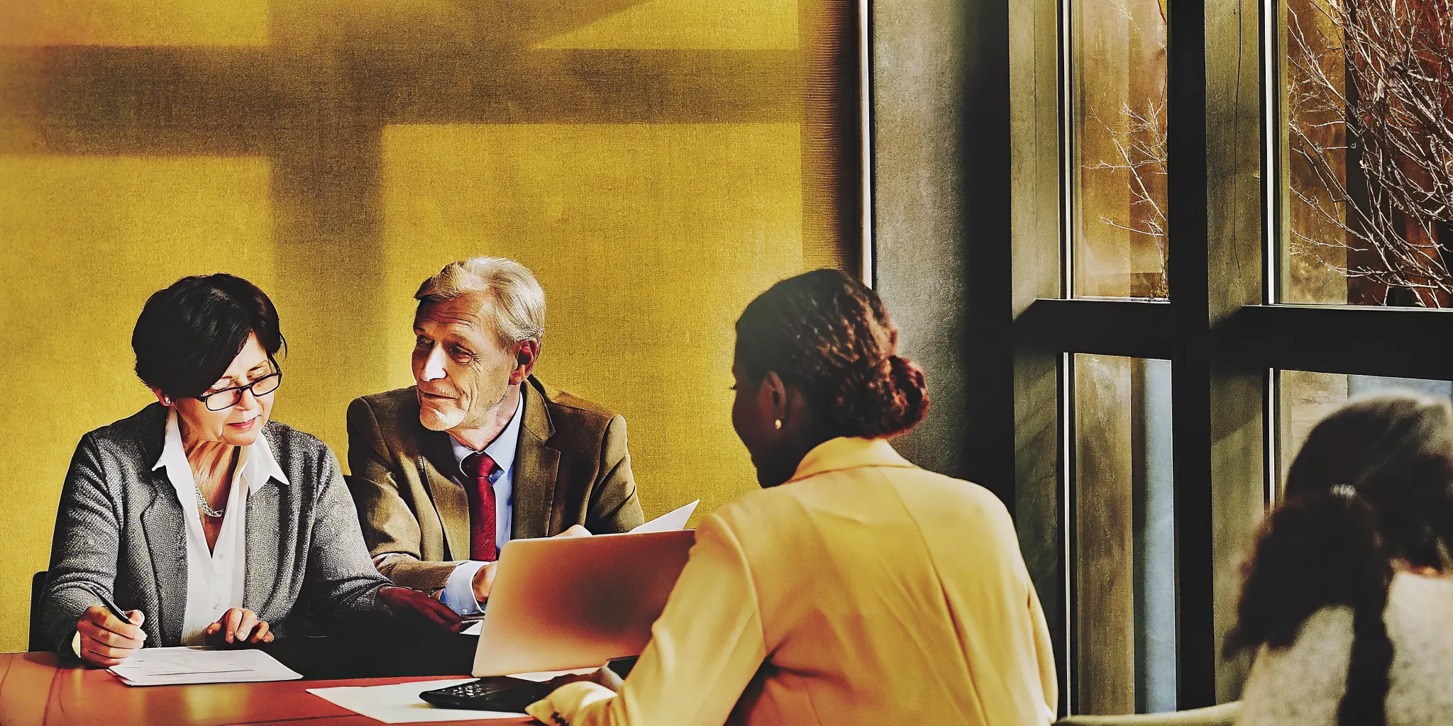 Older professional discussing Medicare while working past 65 with a benefits representative