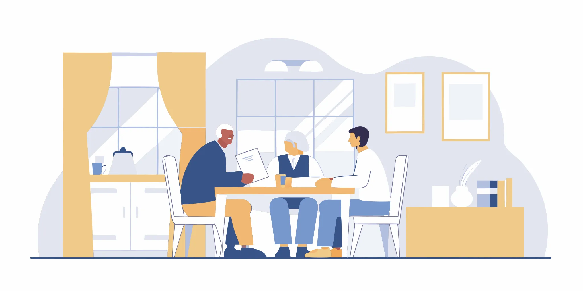 Retired military couple discussing Medicare costs with a licensed agent