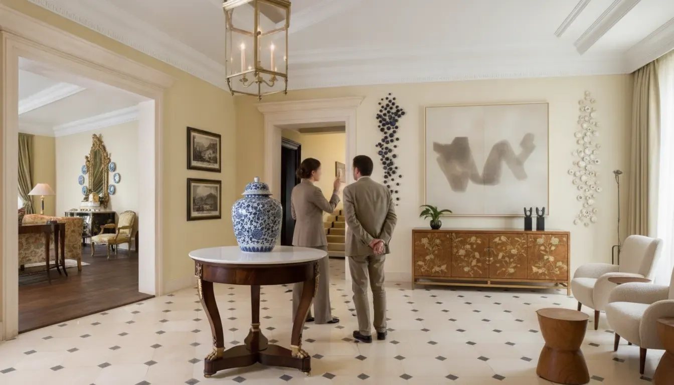 Art-oriented interior design consultation in a curated collector's residence