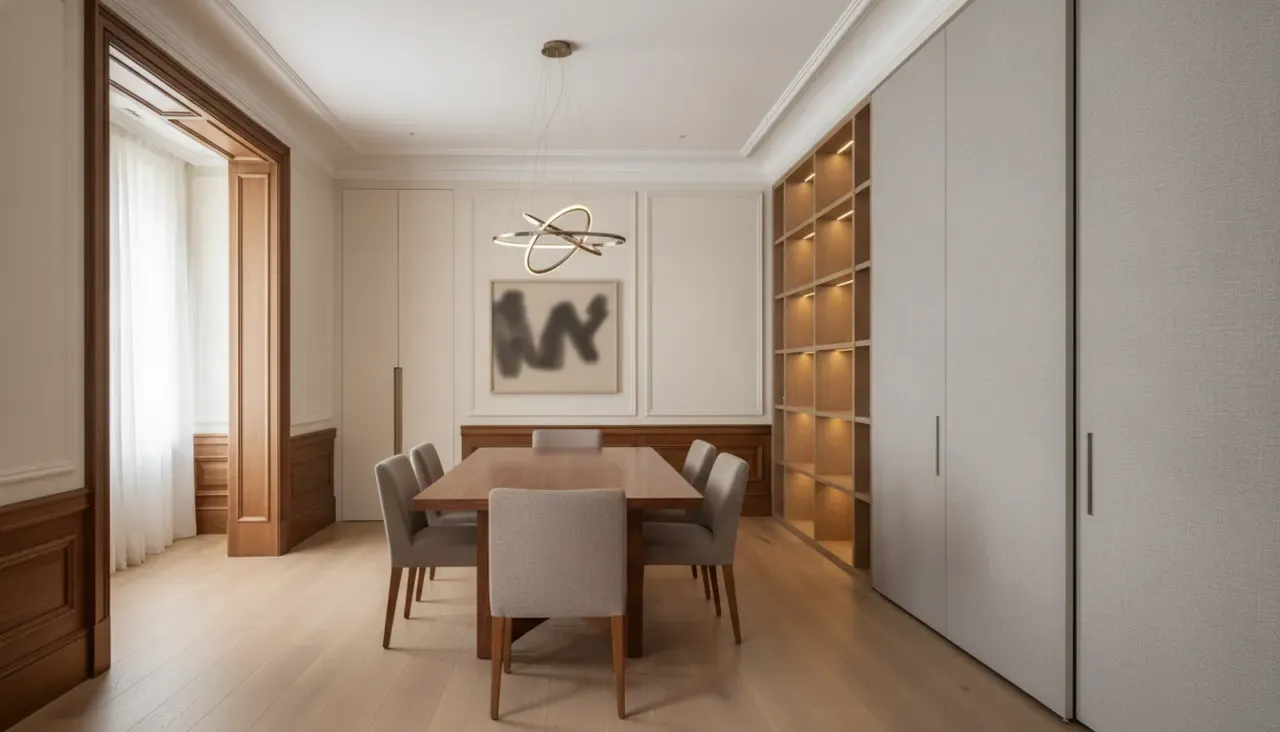 Flexible dining and library rooms for an evolving art collection
