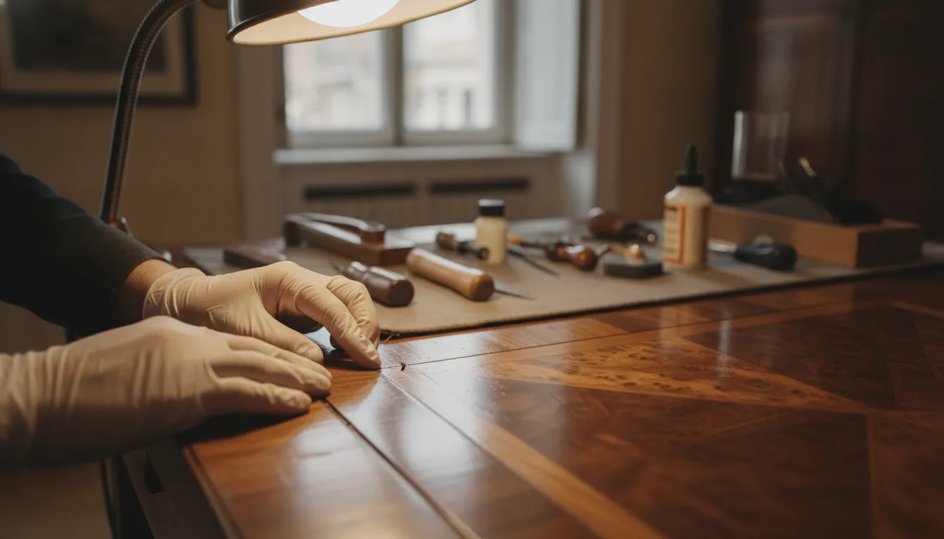 Furniture restoration assessment of antique wood joinery
