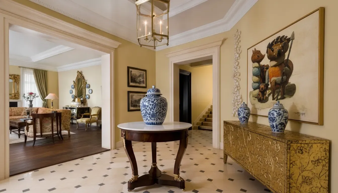 Curated sightlines and artwork in an art-oriented interior design residence