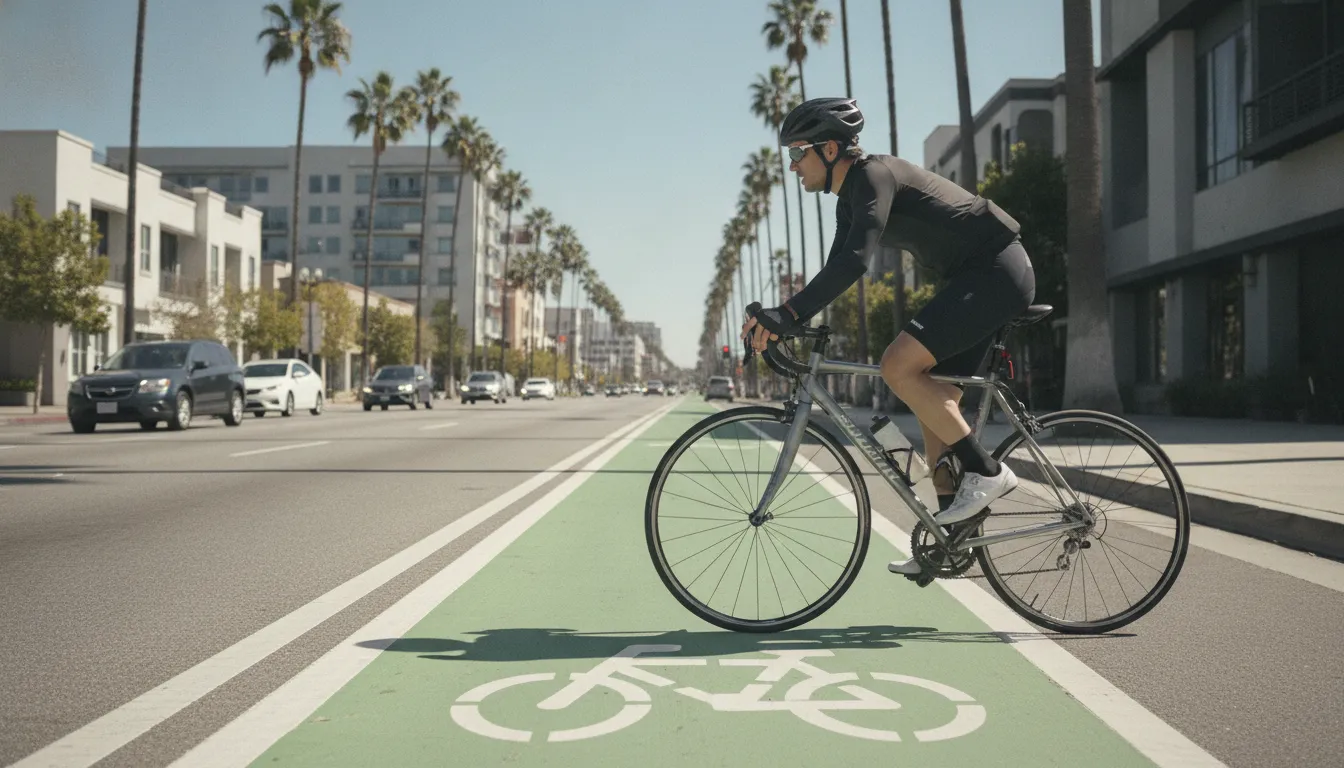 Cyclist riding safely in a California bike lane