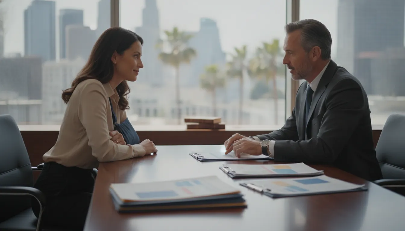 Attorney reviewing a car accident settlement offer with an injured client