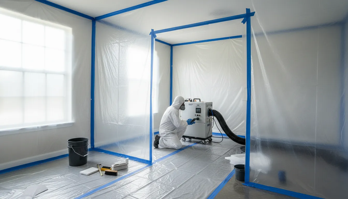 Containment setup for professional mold remediation in a Florida home