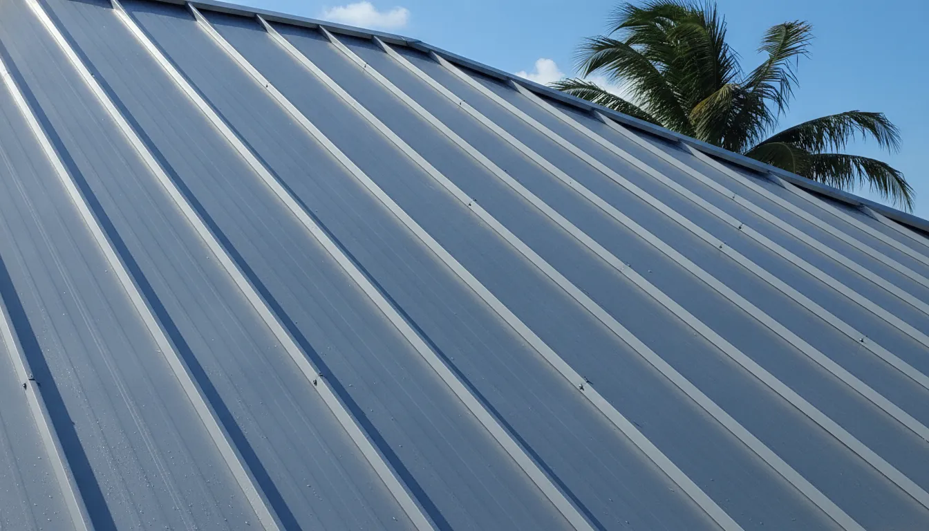 Standing-seam metal roof on a coastal Tampa Bay home under a bright sky