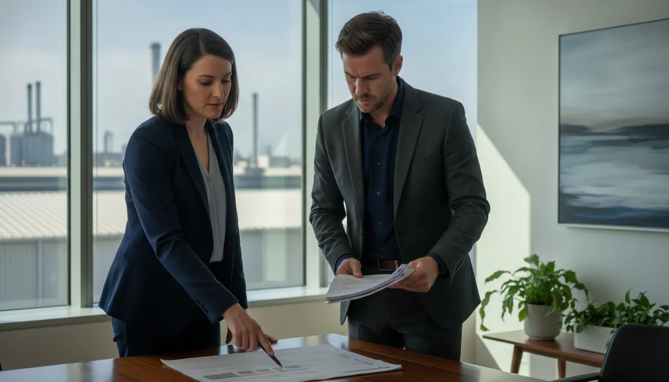 CFO and property tax adviser reviewing a commercial facility assessment
