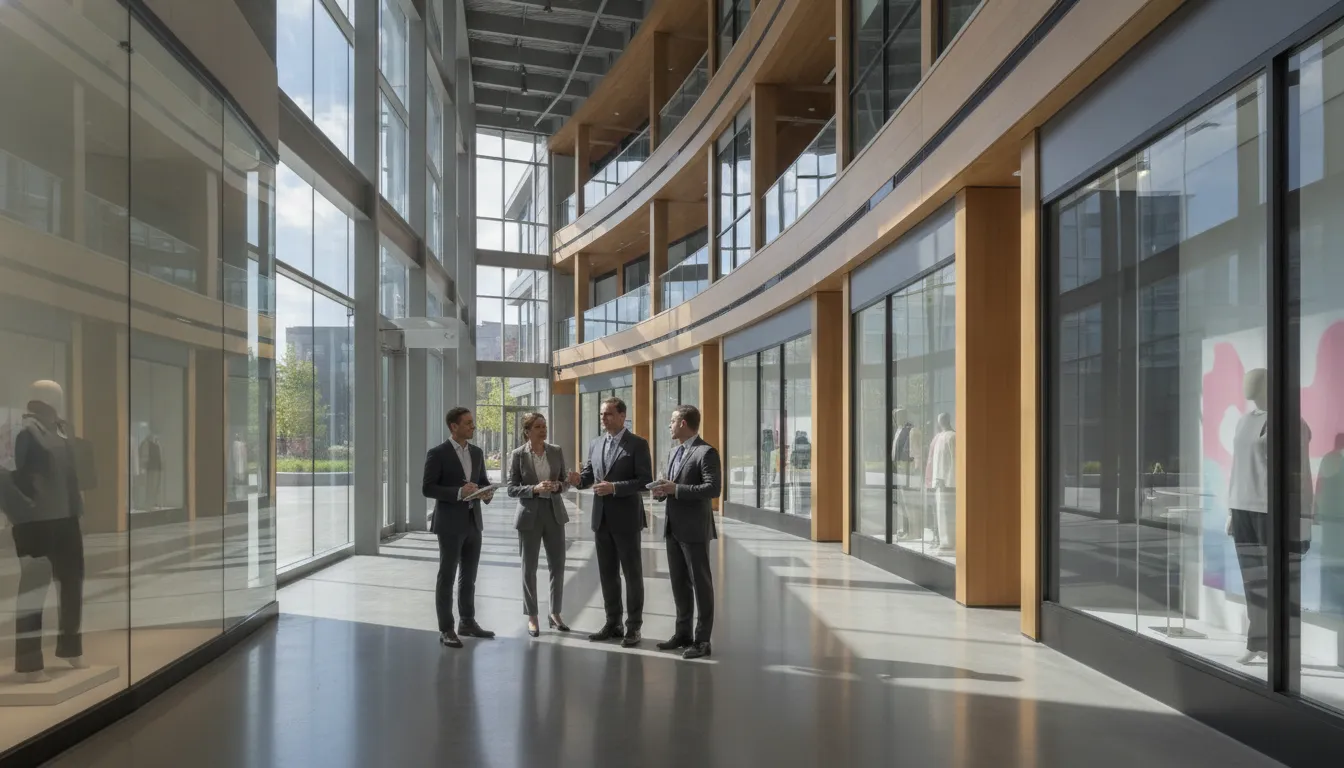 Commercial property management firm team inspecting a mixed-use property