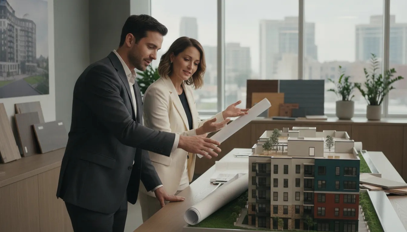 Property manager and owner reviewing improvements for a modern multifamily property