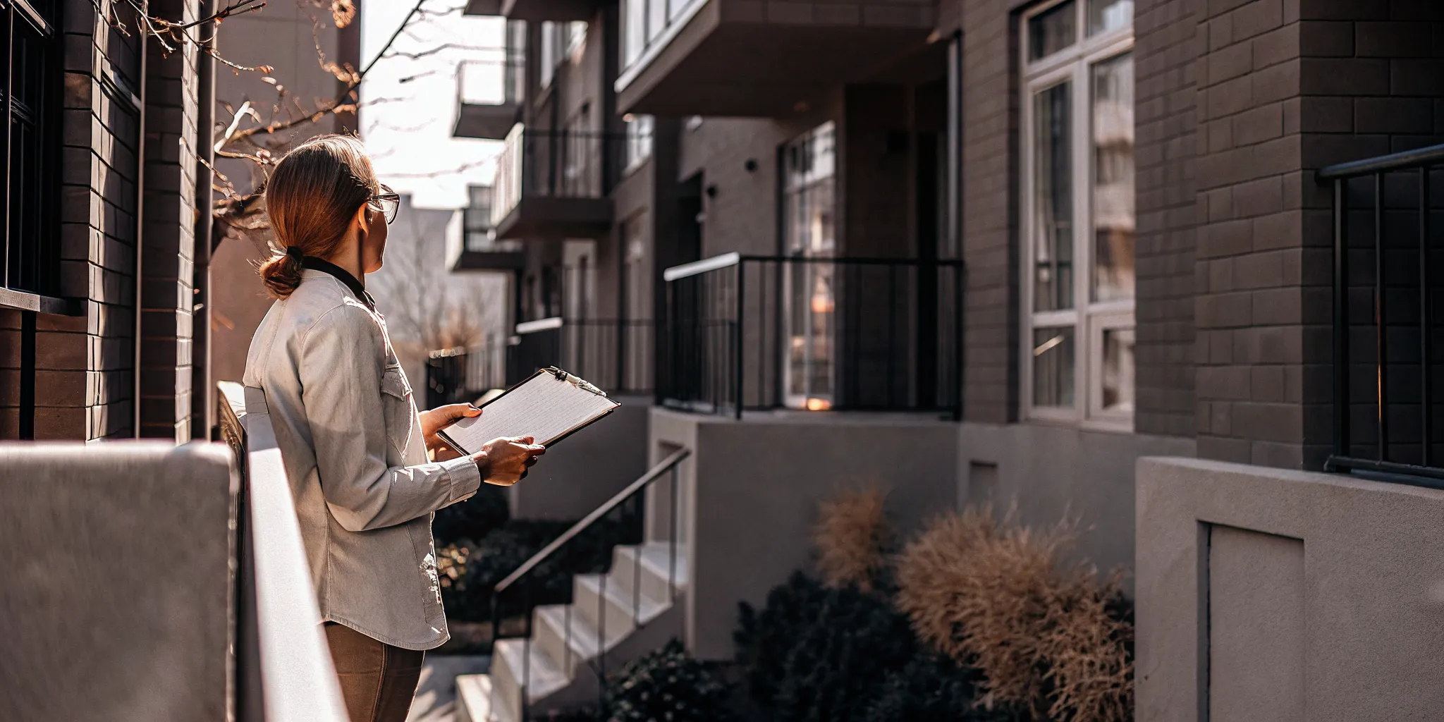 Property manager completing a property management compliance inspection