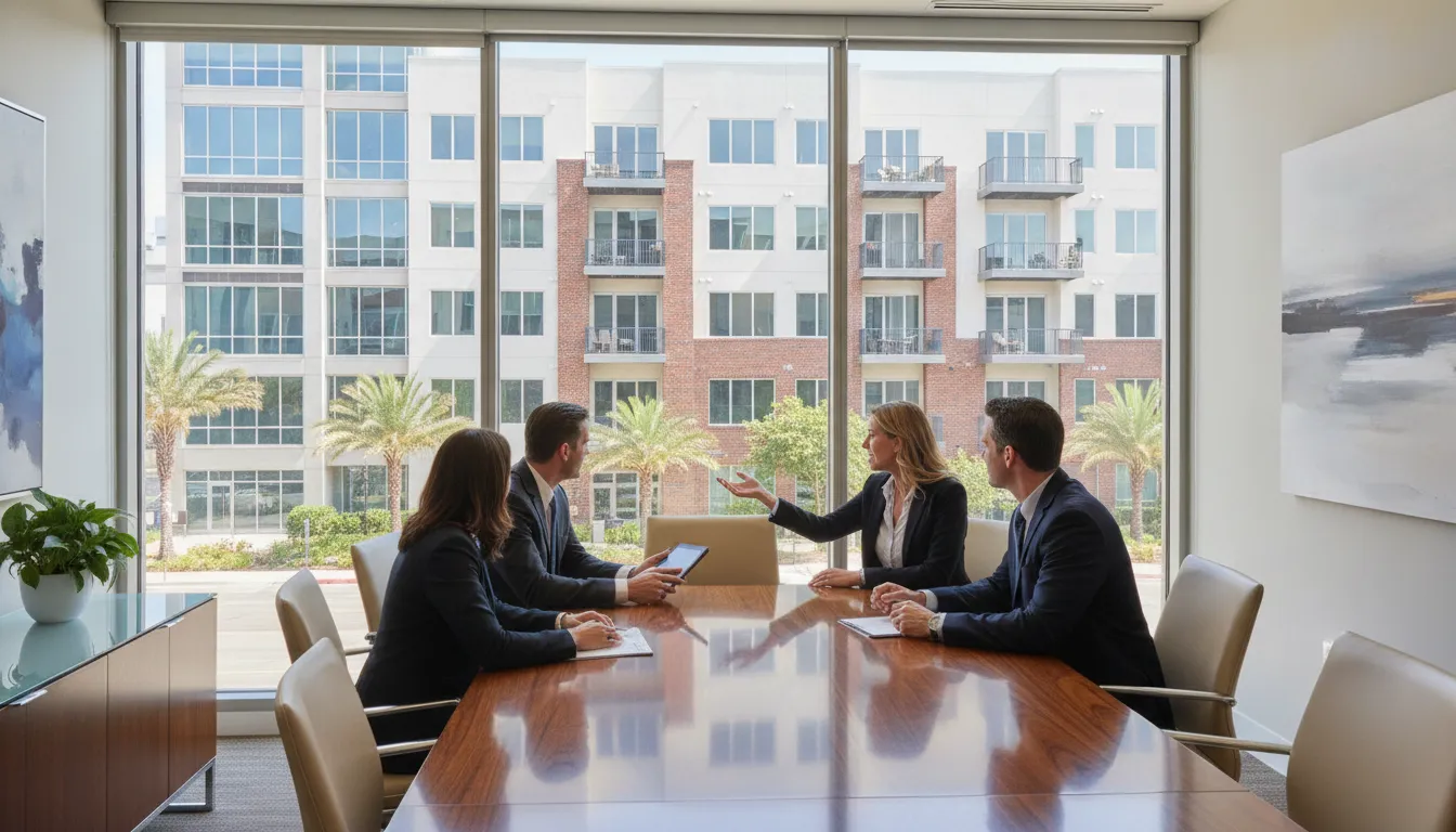 Property operations team reviewing a multifamily and commercial real estate portfolio