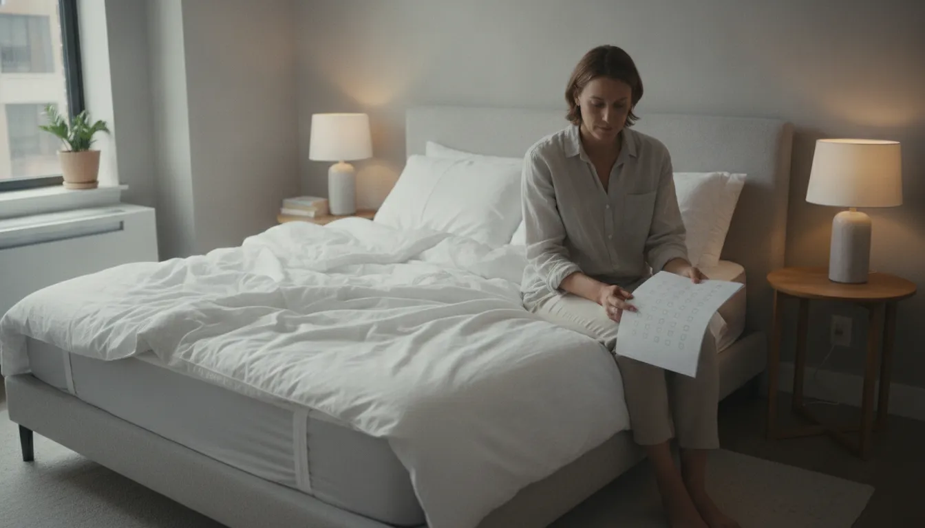 Person reviewing a bed bug inspection checklist in a calm New York City bedroom