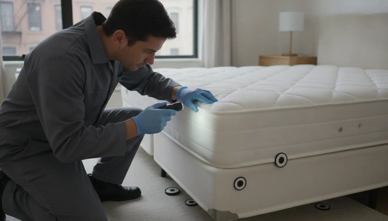 Professional inspection showing how long does bed bug treatment take in an NYC apartment