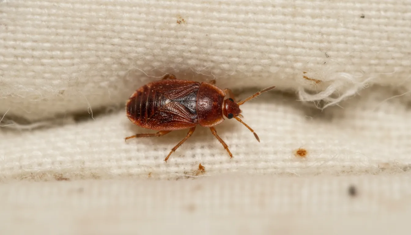 Bed bug hiding in a mattress seam during the early stage of an infestation