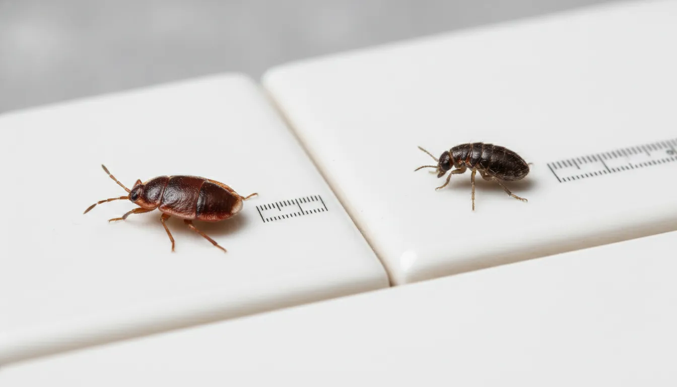Bed bug and flea shown for physical pest comparison