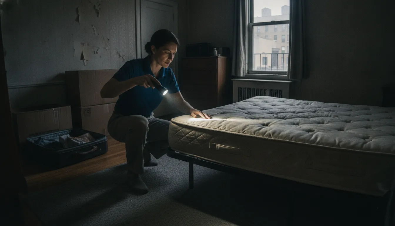 NYC property manager inspecting an apartment for signs of bed bugs