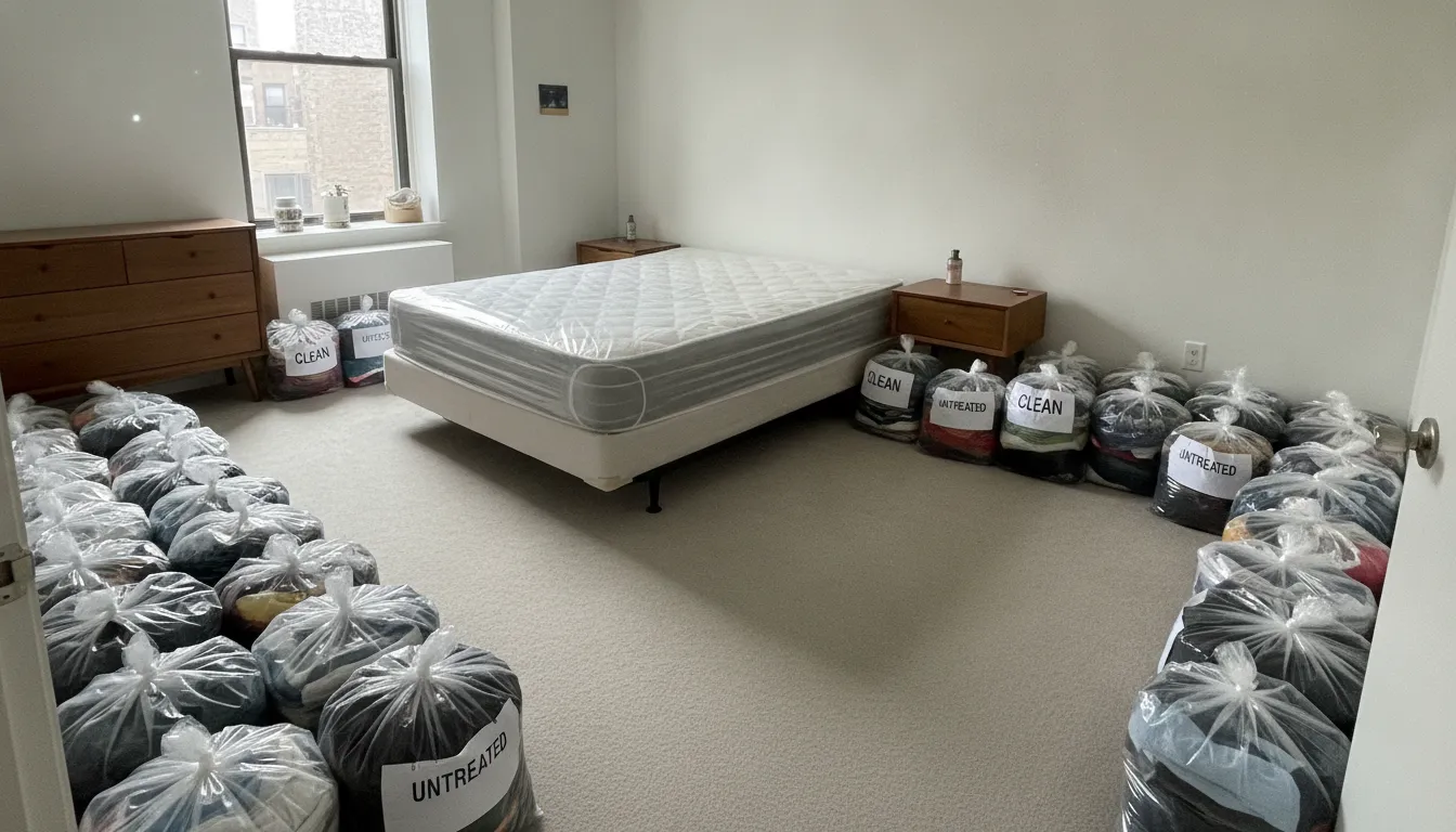 NYC apartment organized for professional bed bug treatment preparation