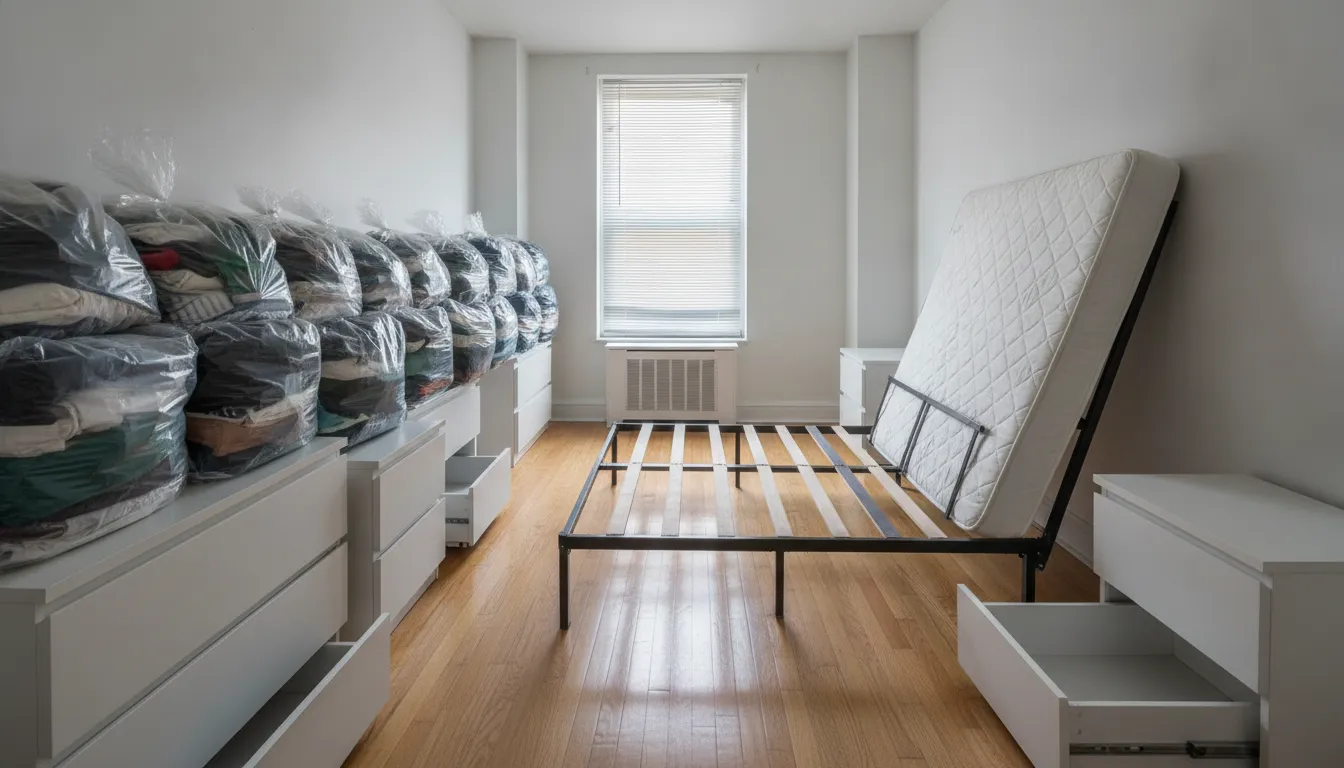 Prepared NYC apartment bedroom ready for bed bug treatment