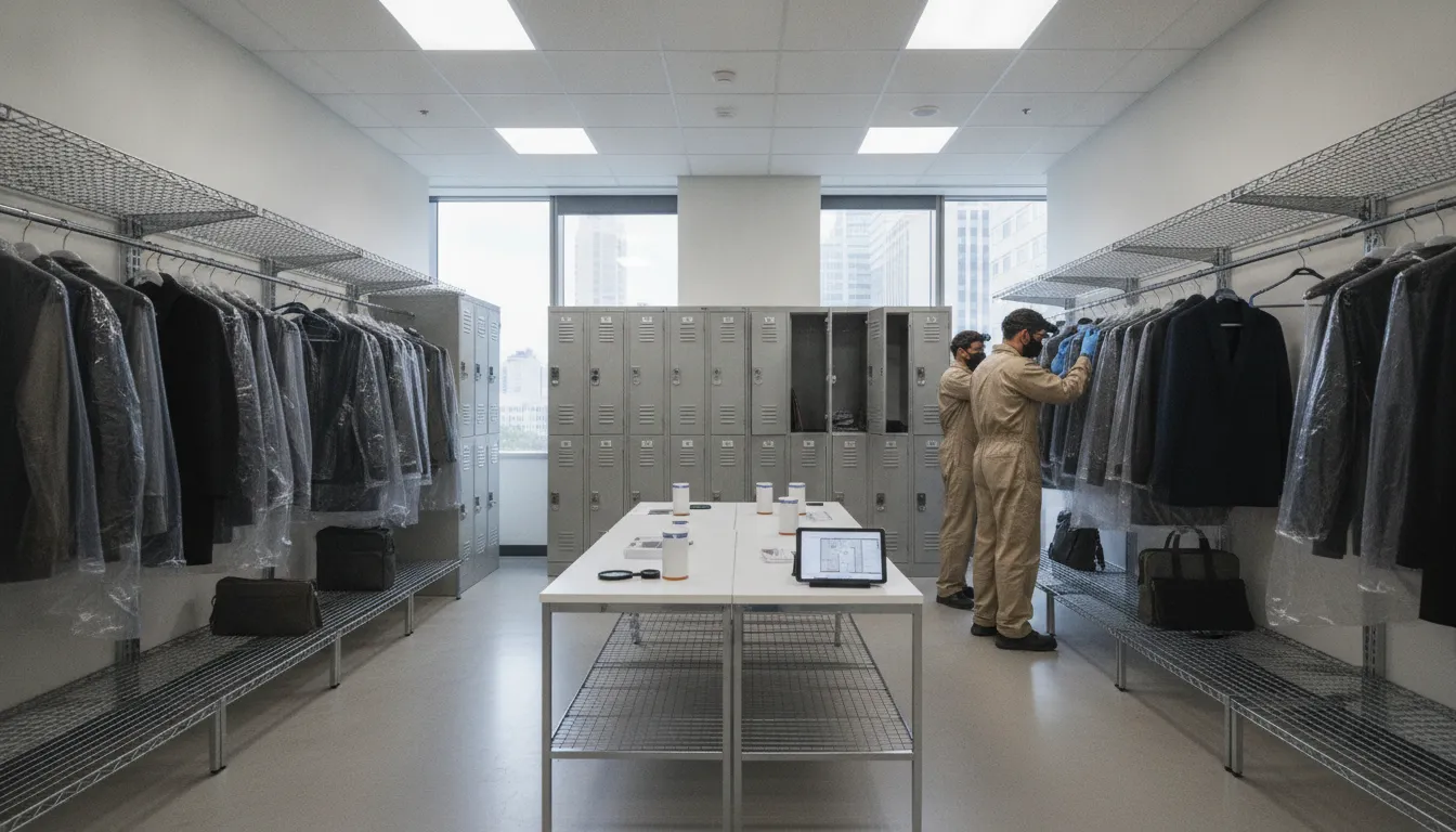 Organized office storage area prepared for a bed bug inspection