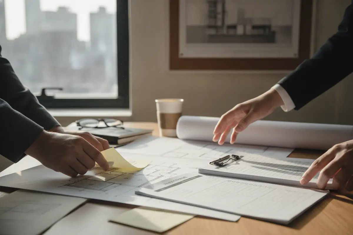 Property manager organizing records and a unit access checklist before an inspection