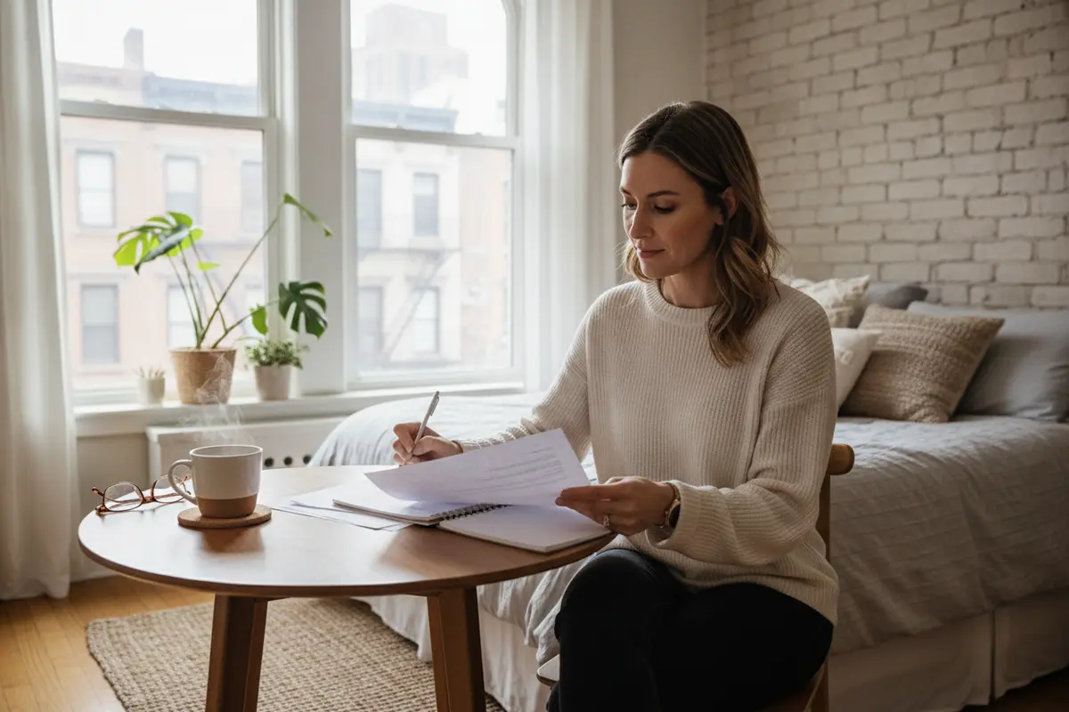 Renter reviewing a policy and noting questions after finding possible bed bug signs