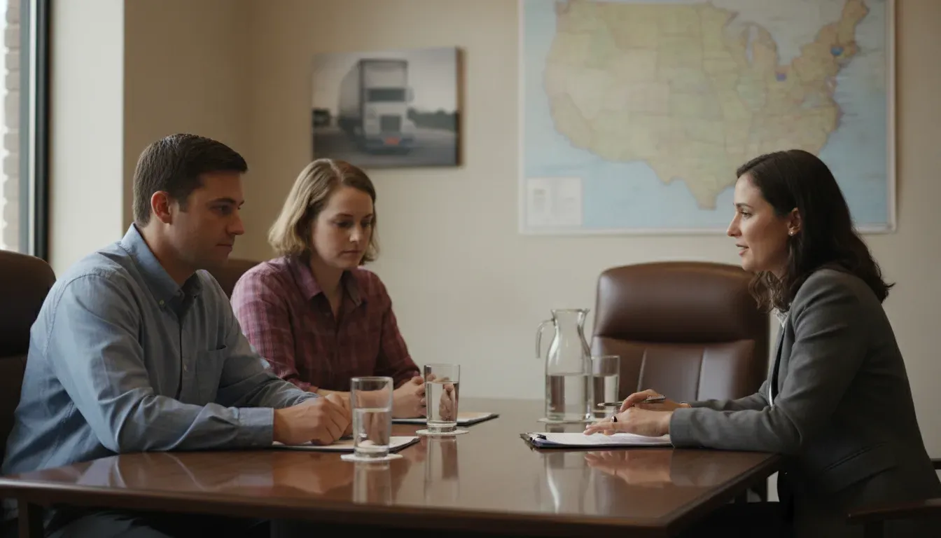 Family consulting a big rig accident lawyer near me after a Missouri truck collision
