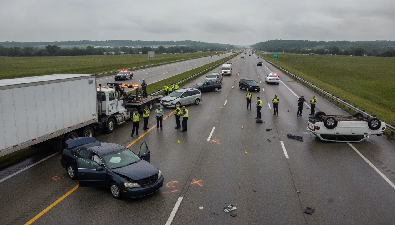 Investigators documenting evidence after a Missouri multi-vehicle accident