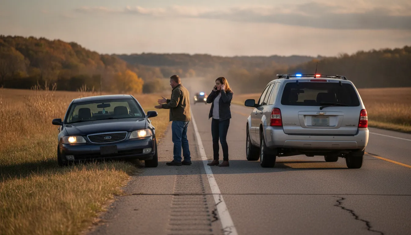 Car accident with out-of-state driver Missouri highway scene