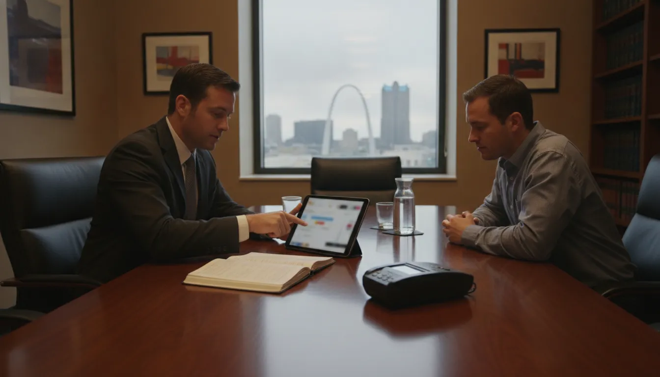 Attorney reviewing evidence from a commercial truck collision with a client
