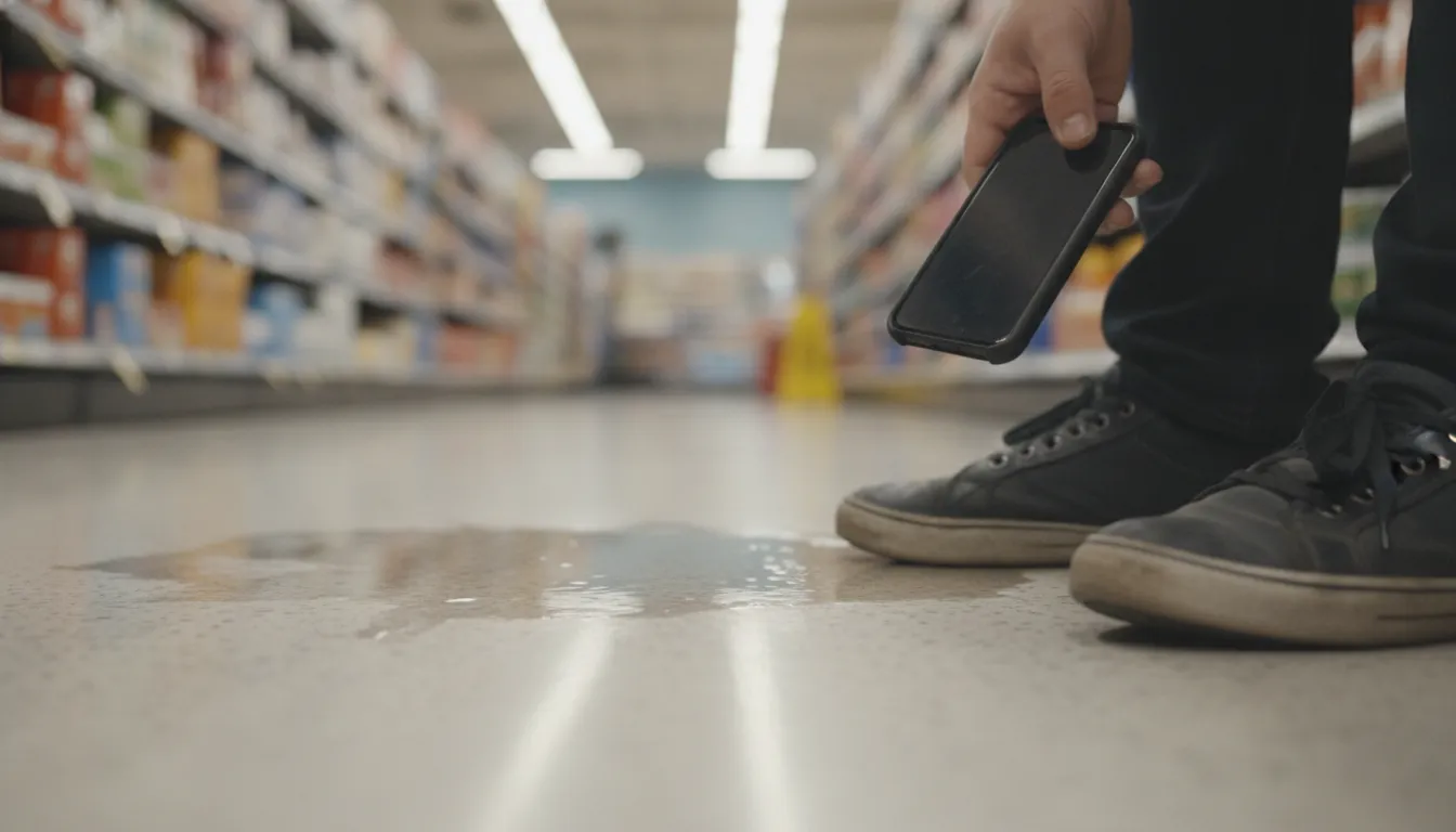 Photographing a wet floor hazard after a Missouri slip and fall