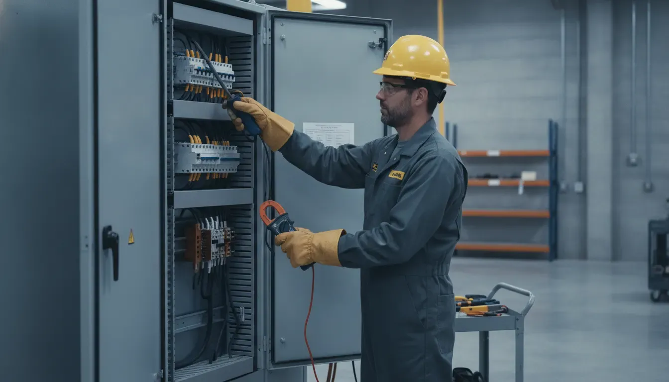 Electrician performing a commercial generator load assessment