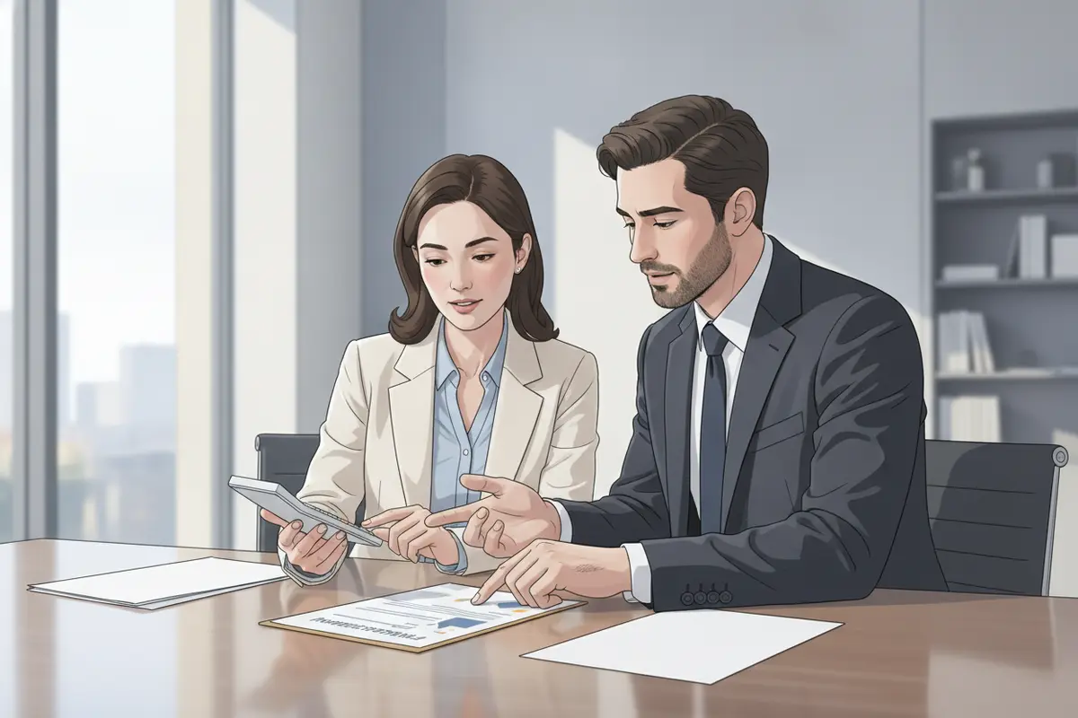 Attorney and client reviewing a funding agreement together