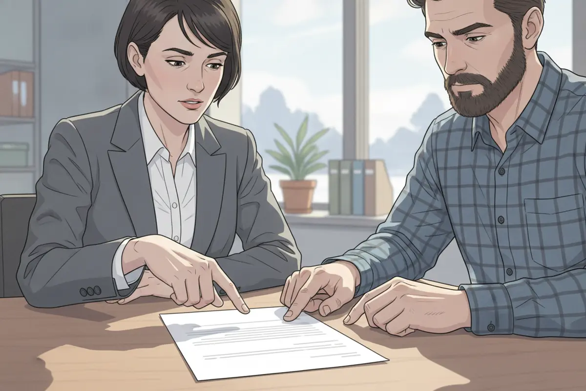 Attorney and client reviewing a litigation funding agreement together